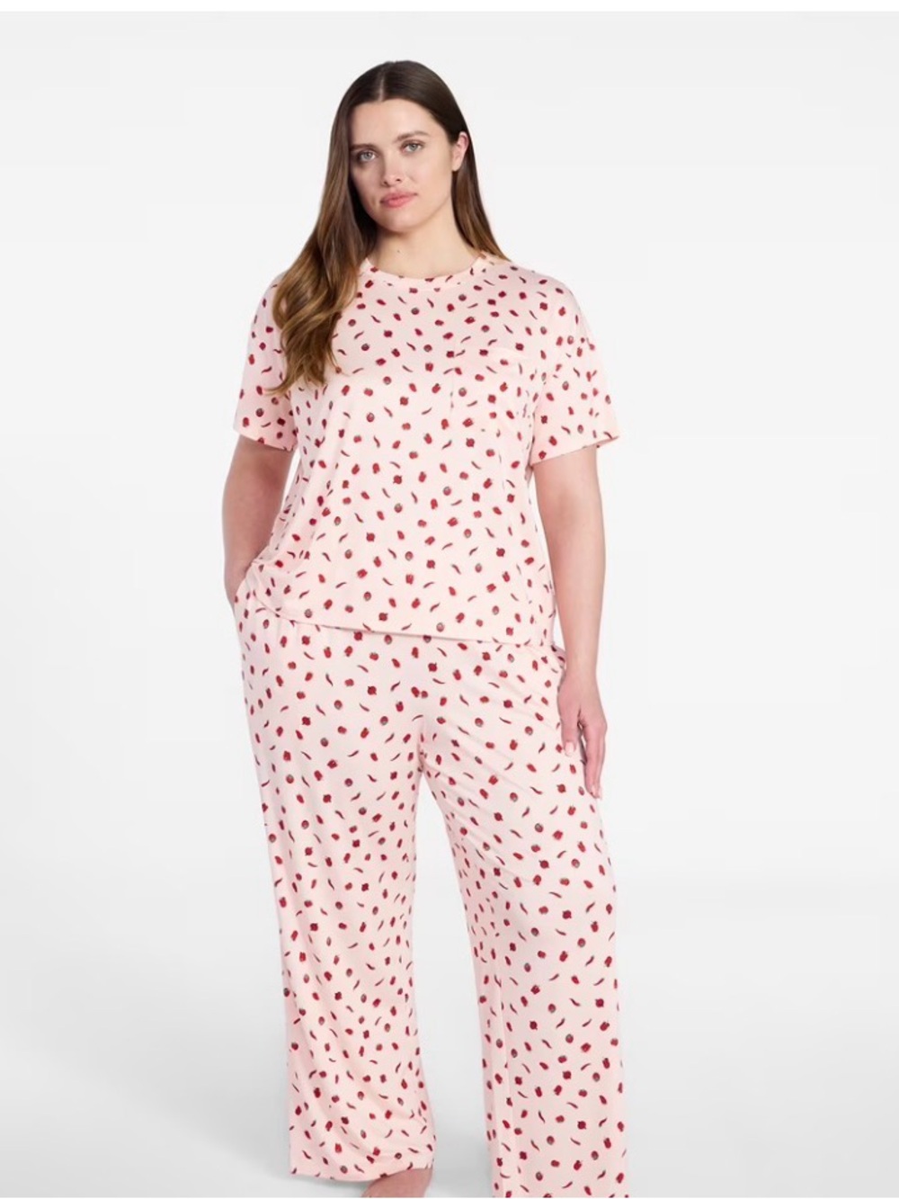 JoySpun Short Sleeve pink, two-piece pajamas. Red chili & bell peppers. NWT
